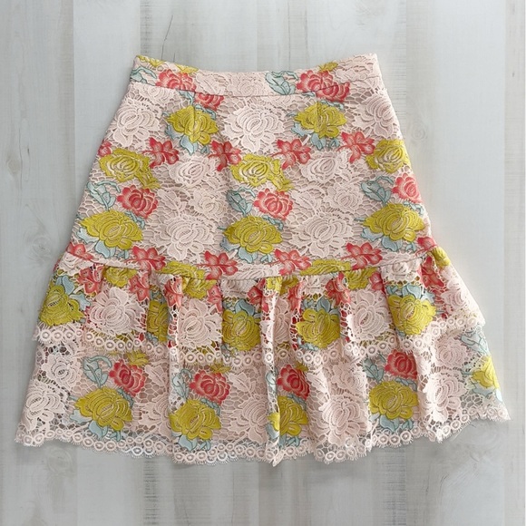 HUTCH x Anthropologie gardenia lace floral layered skirt beautiful pastel pink M - Picture 4 of 5